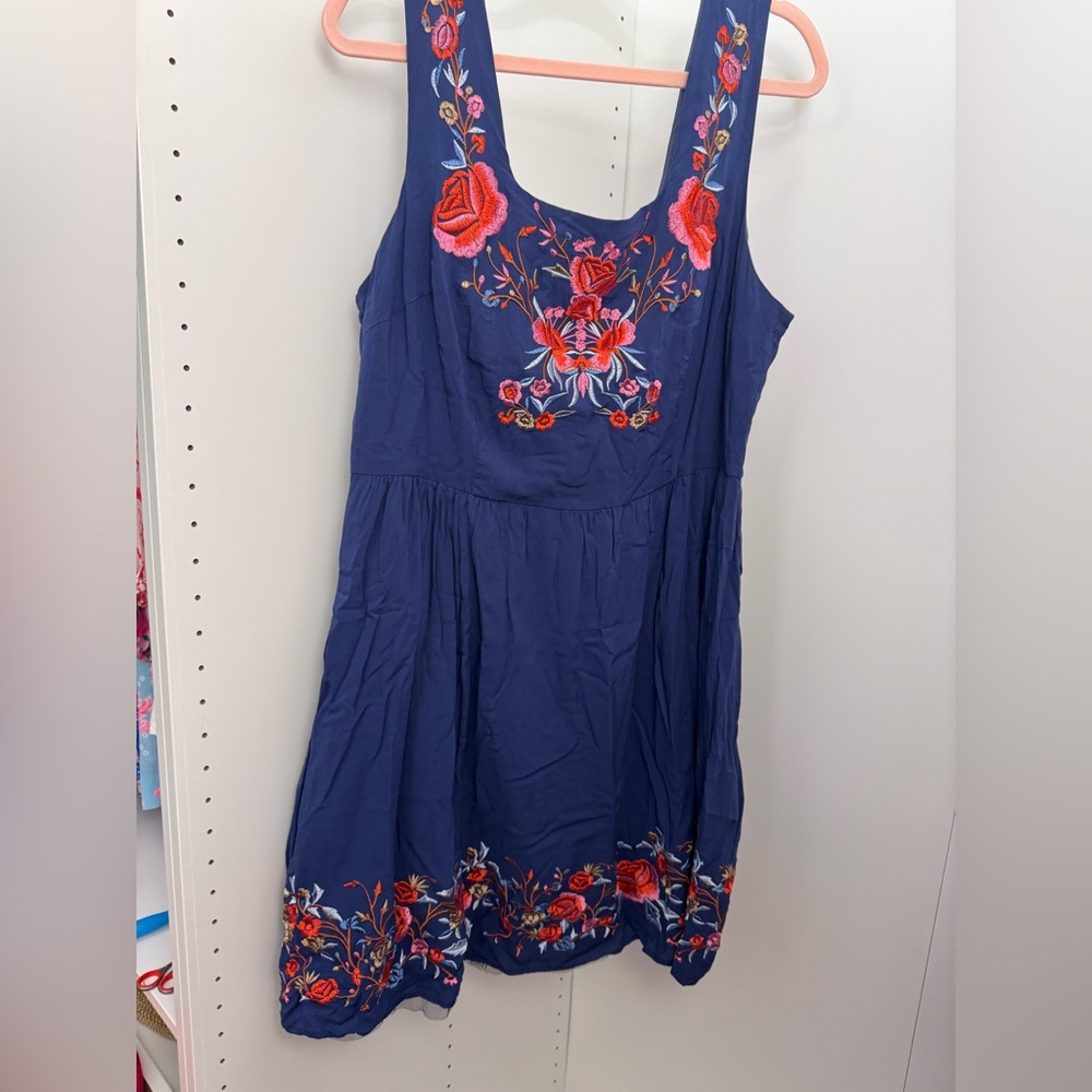 Floral Embroidered Blue Dress